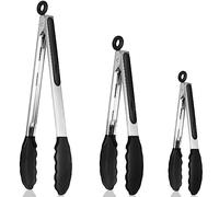 Royouzi Lot de 3 pinces de cuisine résistantes à la chaleur - En acier inoxydable épais et pointes en silicone sans BPA - Idéales pour la cuisson et le barbecue - 18 cm, 23 cm et 30,5 cm - Noir