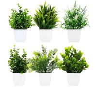 Royouzi Lot de 6 petites plantes artificielles en pot - Plantes artificielles pour chambre à coucher, salle de bain, cuisine, maison - Décoration intérieure avec pot - Fausses plantes (blanc)