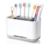 Royouzi Porte-Brosse à Dents électrique - en Plastique réglable - avec Fond antidérapant - 4 Compartiments pour brosses à Dents + 2 Fentes de Rangement