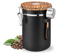 Royouzi RéCipient à Café En Acier Inoxydable 304 Avec Valve D'éChappement, RéCipient RéUtilisable Avec CuillèRe Doseuse, Verre D'éTanchéIté Multifonction Pour Le Bureau à Domicile (Noir)