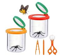 Roysmart 2 Pièces Boite a Insecte pour Enfant, Enfants Loupes à Insectes, Boite Loupe Insecte Boite a Insecte avec Pince à épiler en Plastique Kit pour Enfants Outil d'Exploration de Nature Science