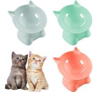 Roysmart 3 Pcs Gamelles Surélevées pour Chat - Design inclinable à 15° - Anti-vomissement - Gamell d'alimentation pour Chat (Rose, Gris et Vert)