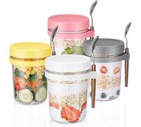 Roysmart 4 pièces de pots pour flocons d'avoine nocturnes avec couvercles, pots en verre de 360 ml avec graduations, récipients de conservation avec couvercles et cuillères, pots pour préparation de