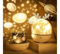 Roysmart Bébé Veilleuse Projecteur, LED Enfant Lampe Musicale et Lumineuse 360°Rotation,8 Chansons,6 Films de Projection, Étoiles pour Chambre,Cadeaux,Anniversaire, Blanc