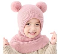Roysmart Bonnet Cagoule Chaud d'hiver pour Bébé Enfant, Bébé Chapeau d'hiver avec Doublure en Polaire Chaud Cache Oreilles Chapeaux Tricoté Enfant Double Pompon Cagoule Balaclava pour Ski Snowboard