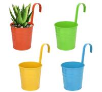 Roysmart Lot de 4 pots de fleurs à suspendre avec trou de drainage pour balcon, clôture, jardin, mur, robuste avec crochet amovible
