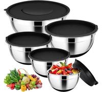 Roysmart Lot de 5 saladiers en acier inoxydable avec couvercle hermétique - 4,5 l / 2,7 l / 1,5 l / 1,2 l / 0,7 l - Antidérapant et empilable - Pour la cuisine