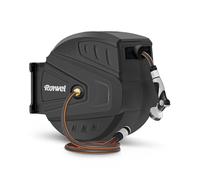 Roywel Enrouleur de tuyau d'arrosage automatique de 40 m, système de verrouillage automatique, montage mural, support pivotant à 180°, buse de pulvérisation multifonction pour jardin, pelouse, garage