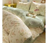 Rozhuhro Ensemble de Housse de Couette King Size, Housse de Couette en Coton Doux lavé avec Fermeture éclair, Ensemble de literie Respirant en Coton Bulle, Comprenant 2 taies d'oreiller,Green 1,Queen