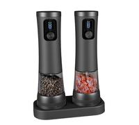 Rozhuhro Ensemble de moulins à sel et à poivre électriques, moulins à sel et à poivre rechargeables automatiques avec base et lumière LED, utilisation facile d'une seule main,Noir