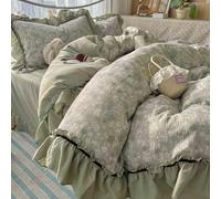Rozhuhro Parure de lit à Volants Style Princesse, Housse de Couette en Dentelle Florale pour Toutes Les Saisons, en Coton Doux lavé avec Fermeture éclair, Couette Non Incluse,Vert,Queen