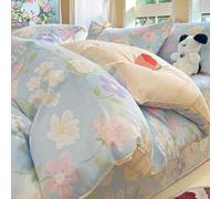 Rozhuhro Parure de lit Florale Queen Size, Ensemble de literie en Coton Ultra Doux et Respirant 4 pièces, Housse de Couette Florale avec Fermeture éclair, pour Toutes Les Saisons,Yellow 2,King