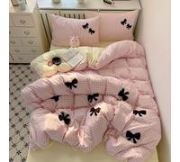 Rozhuhro Parure de lit Queen Size en Coton délavé à Carreaux, Parure de lit en Coton avec nœud brodé lit Vichy Chic à Carreaux Vintage Doux, Ensemble Housse de Couette 4 pièces,Pink 2,Twin