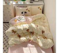 Rozhuhro Parure de lit Queen Size en Coton délavé à Carreaux, Parure de lit en Coton avec nœud brodé lit Vichy Chic à Carreaux Vintage Doux, Ensemble Housse de Couette 4 pièces,Yellow 3,Twin