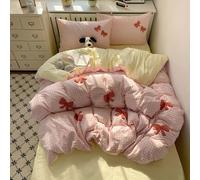 Rozhuhro Parure de lit Queen Size en Coton délavé à Carreaux, Parure de lit en Coton avec nœud brodé lit Vichy Chic à Carreaux Vintage Doux, Ensemble Housse de Couette 4 pièces,Pink 1,Twin