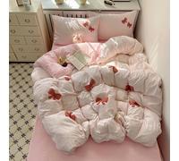 Rozhuhro Parure de lit Queen Size en Coton délavé à Carreaux, Parure de lit en Coton avec nœud brodé lit Vichy Chic à Carreaux Vintage Doux, Ensemble Housse de Couette 4 pièces,Pink 3,Twin