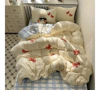 Rozhuhro Parure de lit Queen Size en Coton délavé à Carreaux, Parure de lit en Coton avec nœud brodé lit Vichy Chic à Carreaux Vintage Doux, Ensemble Housse de Couette 4 pièces,Yellow 4,Twin