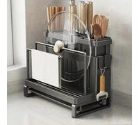 Rozhuhro Support à couteaux de cuisine, organiseur pour couvercles de casseroles, cage à baguettes multifonctionnelle, support hachoir tout-en-un, organisateur planche à découper,Noir,B