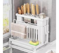 Rozhuhro Support à couteaux de cuisine, organiseur pour couvercles de casseroles, cage à baguettes multifonctionnelle, support hachoir tout-en-un, organisateur planche à découper,Blanc,B