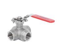 Rp 1/2'' Vanne à bille 3 voies passage en T en acier inoxydable 69 bar RTFE ISO-Top F04 - TamesonPRO 1125-012-T