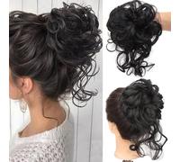 RPAEOY 2 Pièces Chignon Postiche Cheveux Elastique Postiches Bouclés Ondulés Chouchou Cheveux Naturel Faux Grande Chignon pour Femmes Fille (Noir)