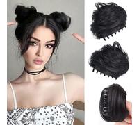 RPAEOY 2 Pièces Chignon Postiche Mini Cheveux Pince à Griffes Chouchou Cheveux Faux Naturels Chignons Synthétique Extensions à Clips Chignon pour Femmes (Noir)