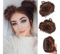 RPAEOY 2 Pièces Chignon Postiche Mini Cheveux Pince à Griffes Chouchou Cheveux Faux Naturels Chignons Synthétique Extensions à Clips Chignon pour Femmes (Marron clair)