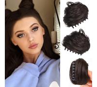 RPAEOY 2 Pièces Chignon Postiche Mini Cheveux Pince à Griffes Chouchou Cheveux Faux Naturels Chignons Synthétique Extensions à Clips Chignon pour Femmes (Brun Noir)