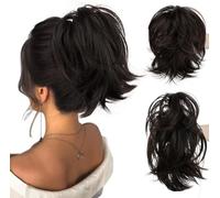 RPAEOY 20cm Court Queue de Cheval Chignon Extension avec Pince avec Fils Métalliques Pliables Naturel Synthétique pour Femmes Pince à Cheveux Queue de Cheval Coiffure