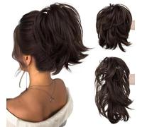 RPAEOY 20cm Court Queue de Cheval Chignon Extension avec Pince avec Fils Métalliques Pliables Naturel Synthétique pour Femmes Pince à Cheveux Queue de Cheval Coiffure