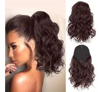 RPAEOY 35 cm Perruque Femme Naturelle Postiche Queue de Cheval Perruque à Queue Cheval Courte Drawstring Wave IdéAl pour un Usage Quotidien pour Les FêTes(Brun foncé)