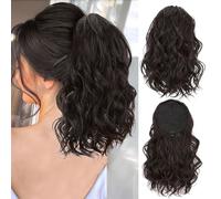 RPAEOY 35 cm Perruque Femme Naturelle Postiche Queue de Cheval Perruque à Queue Cheval Courte Drawstring Wave IdéAl pour un Usage Quotidien pour Les FêTes(Brun noir)