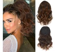 RPAEOY 35 cm Perruque Femme Naturelle Postiche Queue de Cheval Perruque à Queue Cheval Courte Drawstring Wave IdéAl pour un Usage Quotidien pour Les FêTes(Marron clair)