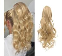 RPAEOY 45 cm Perruque Femme Naturelle Queue de Cheval Postiche Extension Cheveux Naturel Ondulé Bouclés Longue Synthétiques Griffe Claw on Ponytail(Doré)