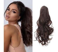 RPAEOY 45 cm Perruque Femme Naturelle Queue de Cheval Postiche Extension Cheveux Naturel Ondulé Bouclés Longue Synthétiques Griffe Claw on Ponytail(Marron foncé)
