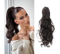 RPAEOY 45 cm Perruque Femme Naturelle Queue de Cheval Postiche Extension Cheveux Naturel Ondulé Bouclés Longue Synthétiques Griffe Claw on Ponytail(Marron noir)