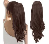 RPAEOY 66 cm Perruque Femme Naturelle Queue de Cheval Postiche Extension Cheveux Naturel Ondulé Bouclés Longue Synthétiques Griffe Claw on Ponytail(Marron foncé)