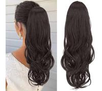 RPAEOY 66 cm Perruque Femme Naturelle Queue de Cheval Postiche Extension Cheveux Naturel Ondulé Bouclés Longue Synthétiques Griffe Claw on Ponytail(Marron noir)