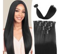 RPAEOY 7 Pièces Perruque Femme 22 Pouce Naturel Clip in Synthetic Hair Extensions avec 16 Clips Naturels Lisse Extensions à Clips pour Fêtes et Jeux de Rôle(Noir)