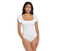 RPAEOY Body Manche Courte Femme Bodysuit Carré Col Élégant Manches Bouffantes Bodys Moulant Confortable Top Basique Shapewear Extensible Vêtement Quotidien