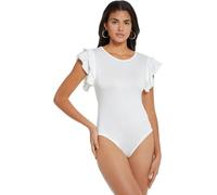 RPAEOY Body Manche Courte Femme Volants Bodysuit Élégant Moulant Top Basique Bodys Confortable Shapewear Polyvalent Maillot Une Pièce String Casual chic