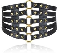 RPAEOY Ceinture Corset Large Ajourée Anneaux Dorés Clous Métalliques Texture Crocodile Accessoire Taille Haute Élastique