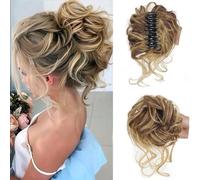 RPAEOY Chignon Postiche Cheveux Pince à Griffes Bouclés Ondulés Chouchou Cheveux Faux Naturels Chignons Synthétique Extensions à Clips Chignon pour Femmes (Brun doré)