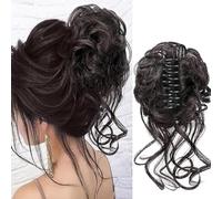 RPAEOY Chignon Postiche Cheveux Pince à Griffes Bouclés Ondulés Chouchou Cheveux Faux Naturels Chignons Synthétique Extensions à Clips Chignon pour Femmes (Noir brunâtre)