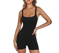 RPAEOY Combinaison Femme De Sport Col Carré Spaghetti Sangle Moulante Sexy Une Pièce Moulante Combishort Stretch Jumpsuit Chic Yoga Gym Fitness Survêtements Noir XL