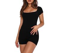 RPAEOY Combinaison Femme Été Combishort Carré Col Manches Courtes Ensemble Sport Moulant Stretch Body Rompers chic pour Soirée Jumpsuit Short Élégant