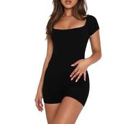 RPAEOY Combinaison Femme Ete Combishort Moulant Col Carré Manches Courtes Ensemble Sport chic Rompers Short Body Stretch Combi Élégante Tenue Soirée