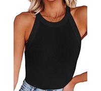 RPAEOY Debardeur Femme Tank Top Tops sans Manche Col Halter Côtelé Haut Chic Élégant Vetement Ete Tshirt Caraco Sport Cami Coton Casual