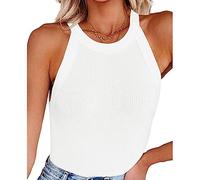 RPAEOY Debardeur Femme Tank Top Tops sans Manche Col Halter Côtelé Haut Chic Élégant Vetement Ete Tshirt Caraco Sport Cami Coton Casual