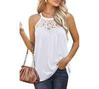 RPAEOY Débardeur sans Manches pour Femme Dentelle Coton Chemise Ample Débardeur Basic Chemises élégantes Hauts Cami Top Sexy Ete Blouse Casual Tshirt (Blanc,L)